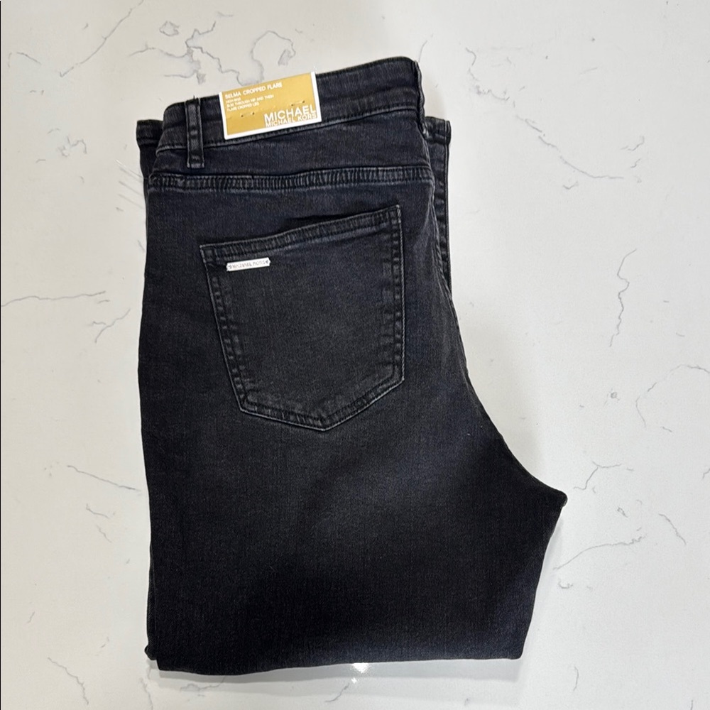 Michael Kors Women’s Washed Black Selma Cropped Flare High-Rise Jeans